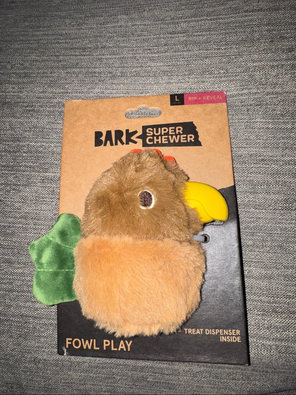 Bark Super Chewer Fowl Play Plush Bird Toy - Brown, Yellow & Green